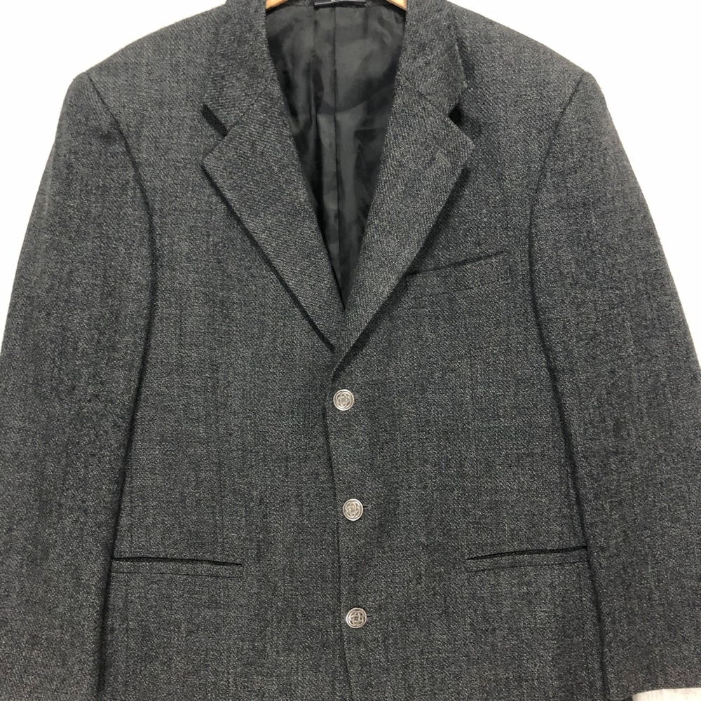 Gianelli Mens Charcoal Grey‎ 100% Lambswool Tweed 3 Button Blazer Sport Coat 44R